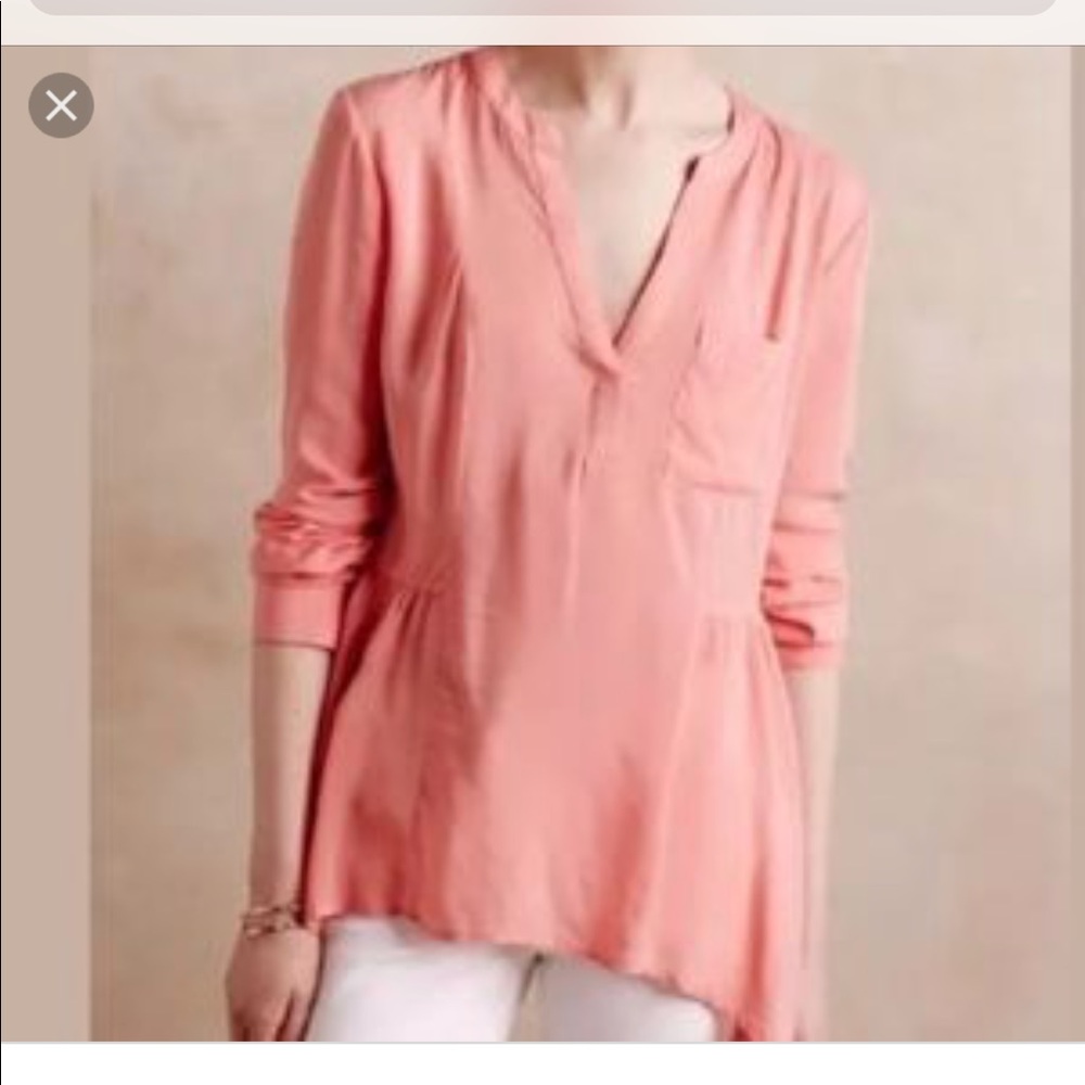 Anthropologie Maeve Laiken Henley coral blouse
